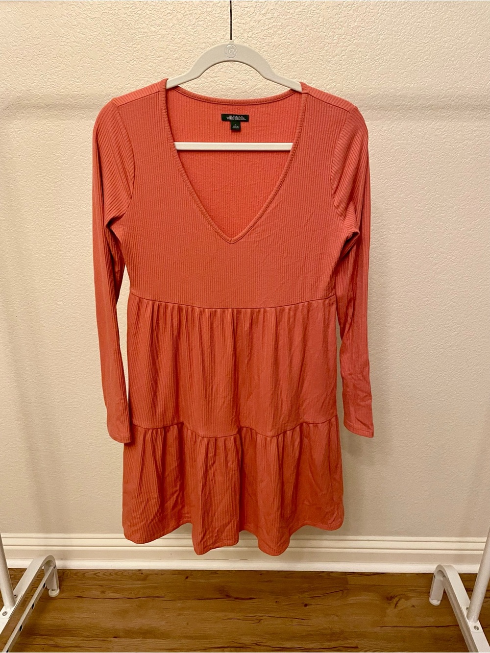 wild fable Coral V-Neck Long Sleeve Tiered Dress
